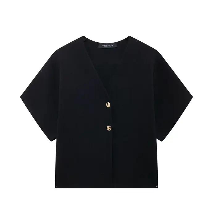 Gilet Élégant à Manches Courtes et Col en V pour Femme