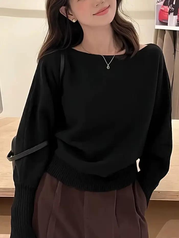 Batwing – Pull tricoté à manches longues pour femme