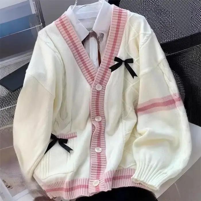 Cardigan décontracté avec nœud doux pour femme