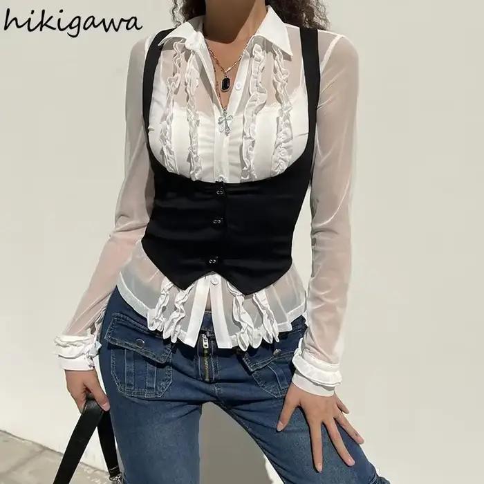 GlaComb-Tunique noire à boutonnage simple pour femmes