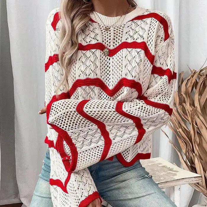 Pull d'automne nouveau Style avec motif ondulé et manches larges