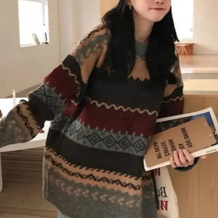 2025 nouveau pull ample Jacquard coréen pour femmes