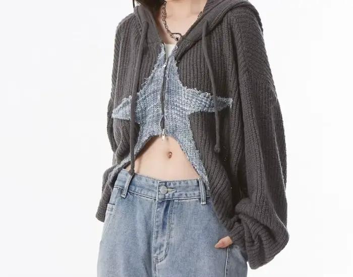 Design rétro doux, pull Cardigan étoile courte