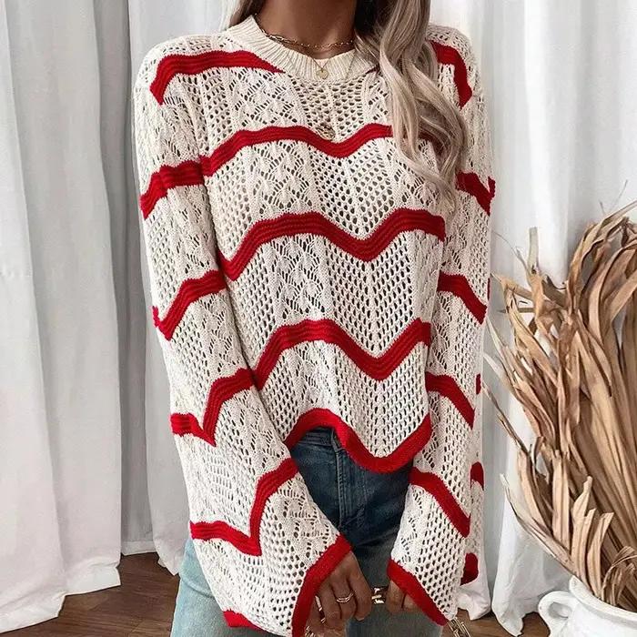 Pull d'automne nouveau Style avec motif ondulé et manches larges