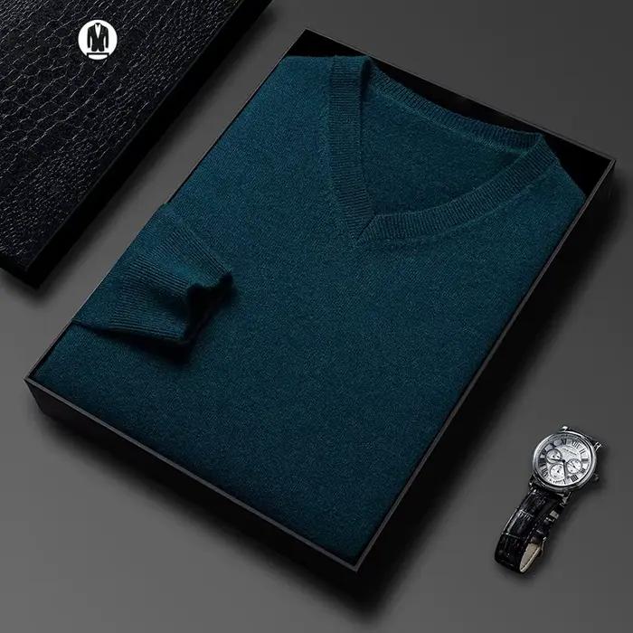 Sweat-shirt basique à col en v pour hommes, couleur unie, chaud, tricoté, surdimensionné, élastique, col rond, pour tenue décontracté, automne