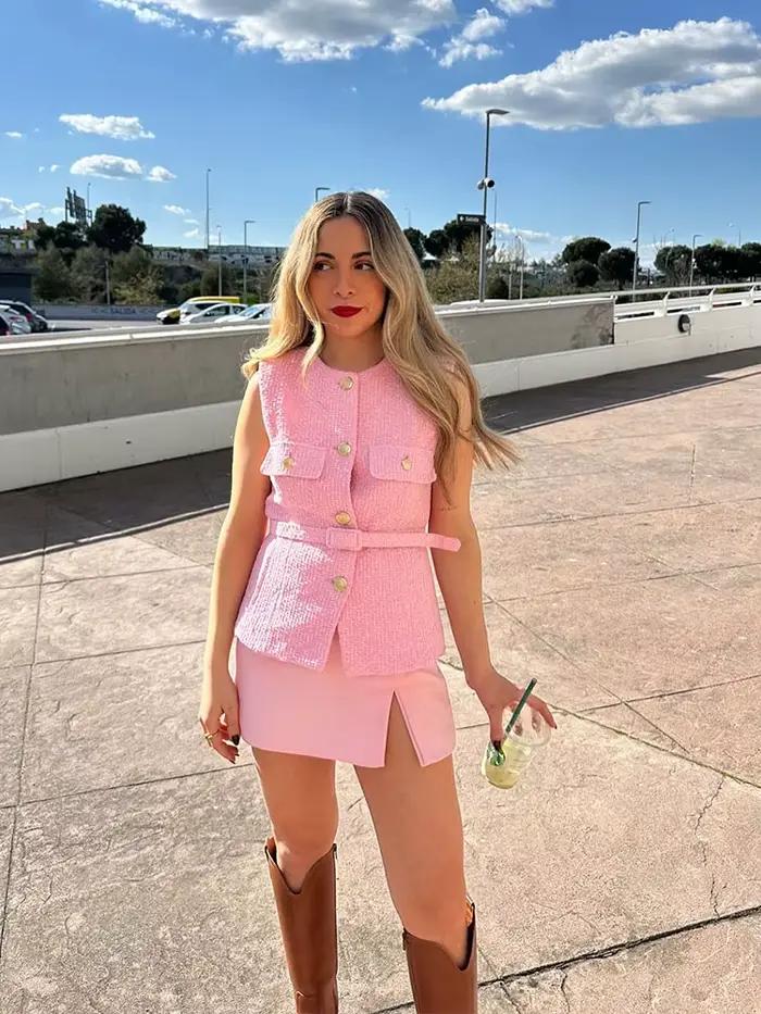 HH femmes élégant solide ceinture gilets hauts col rond bouton en métal sans manches gilet bureau vêtement d'extérieur