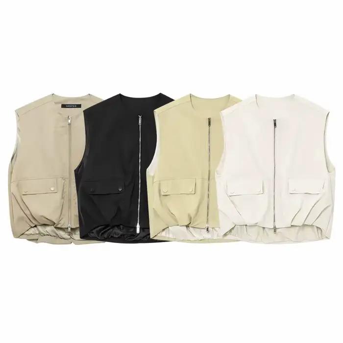 Gilet décontracté ample pour femme avec fermeture éclair