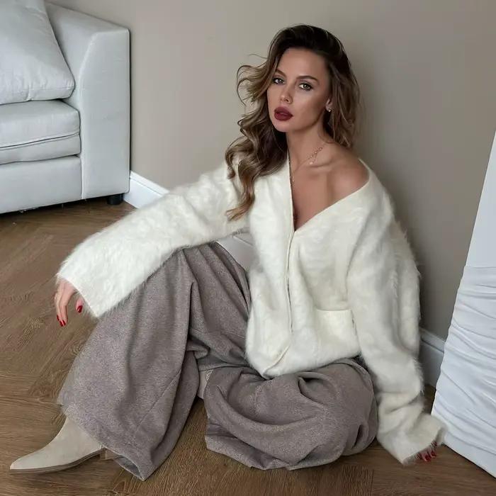 Cardigan à col 2025V, pull tricoté hippocampe multi-boutons pour femme