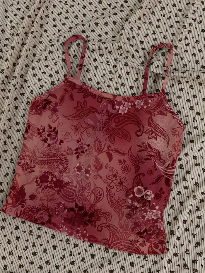 Gilet sexy rouge à motif floral vintage pour femmes, haut court, élégant, occassions spéciales, mode européenne et américaine
