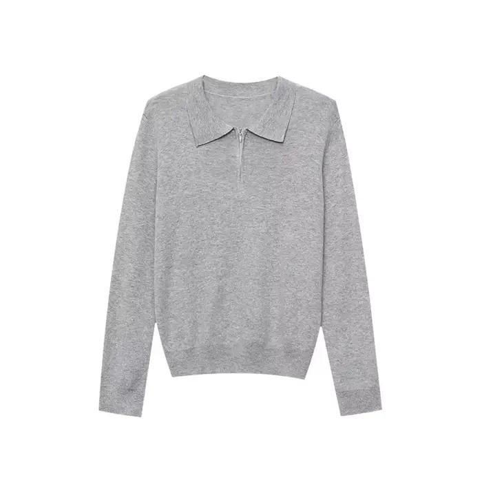 2025 Automne Nouveau pull en tricot à col polo et demi-fermeture éclair