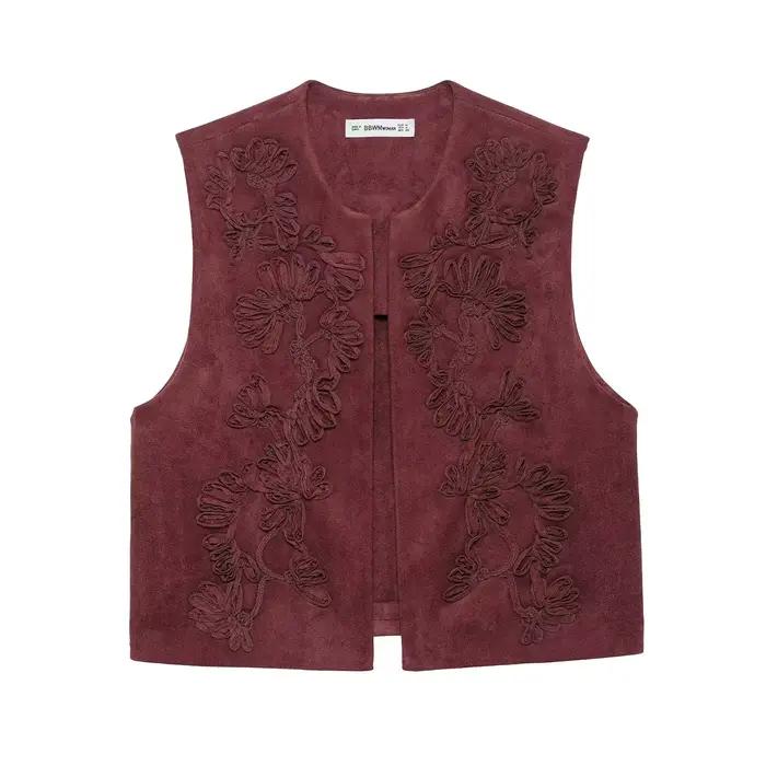 Été élégant femmes col rond broderie Design Vintage gilet haut femme solide sans manches décontracté Style de rue
