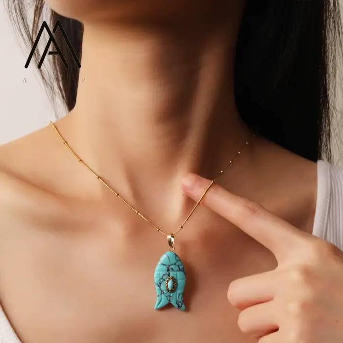 Collier en forme de poisson améthyste naturelle Malachite pendentif colliers bohème Mini collier Style unisexe usage quotidien de fête bijoux