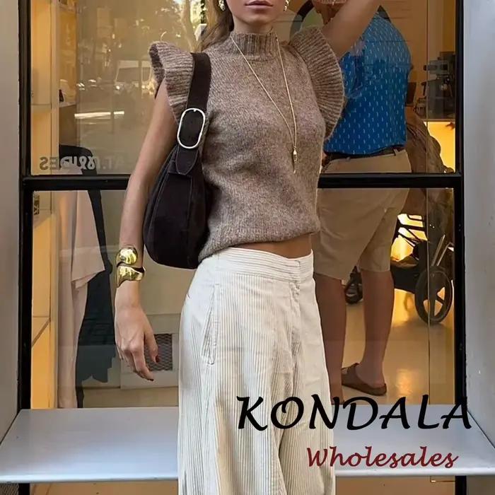 KONDALA Chic 2026 – Nouveau Gilet Long Tricoté Uni pour Femme