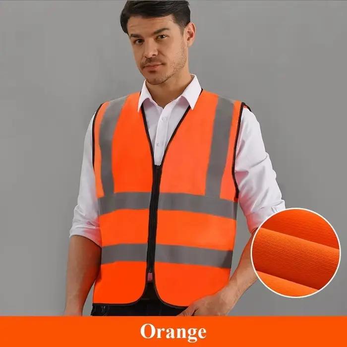 Gilet de sécurité haute visibilité durable avec bandes réfléchissantes avant et fermeture éclair – Tenue de travail pour agents de sécurité et entrepôts