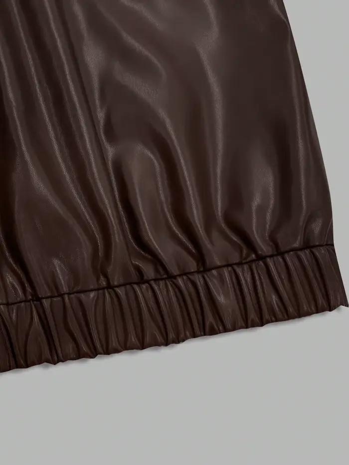 Veste zippée en simili cuir marron chocolat pour femme