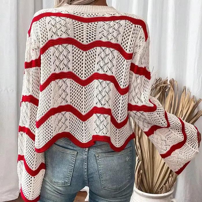 Pull d'automne nouveau Style avec motif ondulé et manches larges