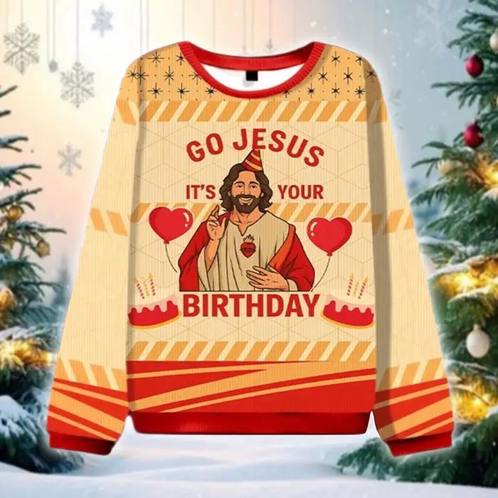 Joyeux anniversaire jésus fête laid pull de noël drôle religieux vacances sweat-shirt cadeaux de célébration