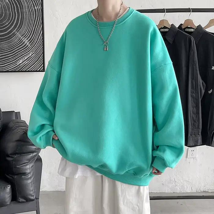 Sweat-shirt à col rond pour homme, coupe ample, couleur unie, grande taille, idéal pour le printemps et l'automne