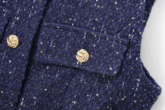 Vrouwen Pailletten Blauw gilet nouveau Mode Met Riem Vesten
