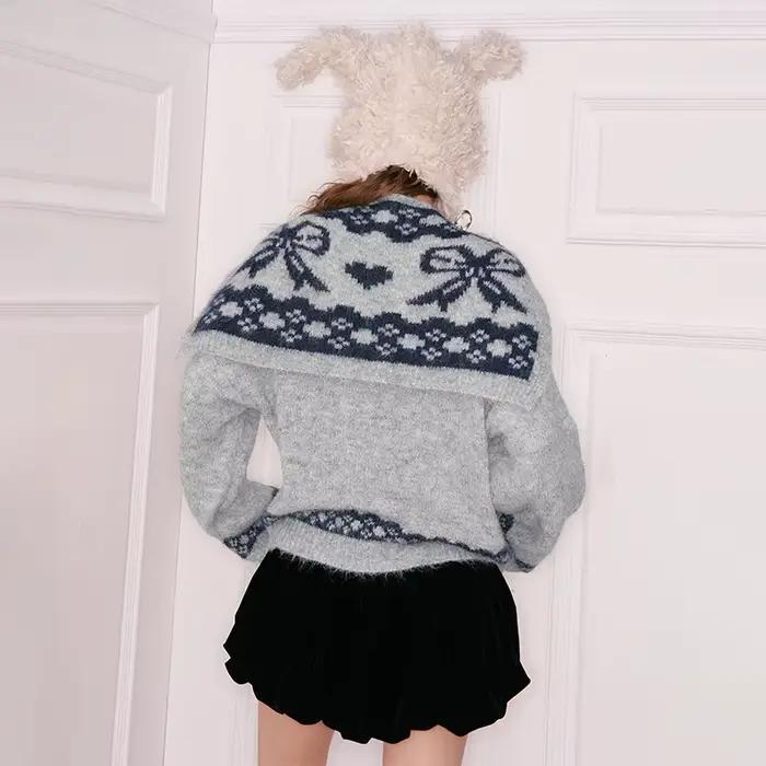 ELFSACK Y2K Design solide graphique col marin noeud pull pour les femmes