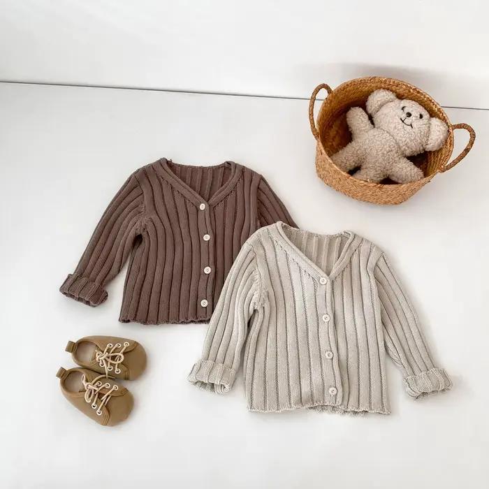 Pull pour filles, nouvelle collection printemps-automne 2026, vêtements pour enfants, style coréen, cardigan en tricot côtelé de couleur unie pour bébé fille