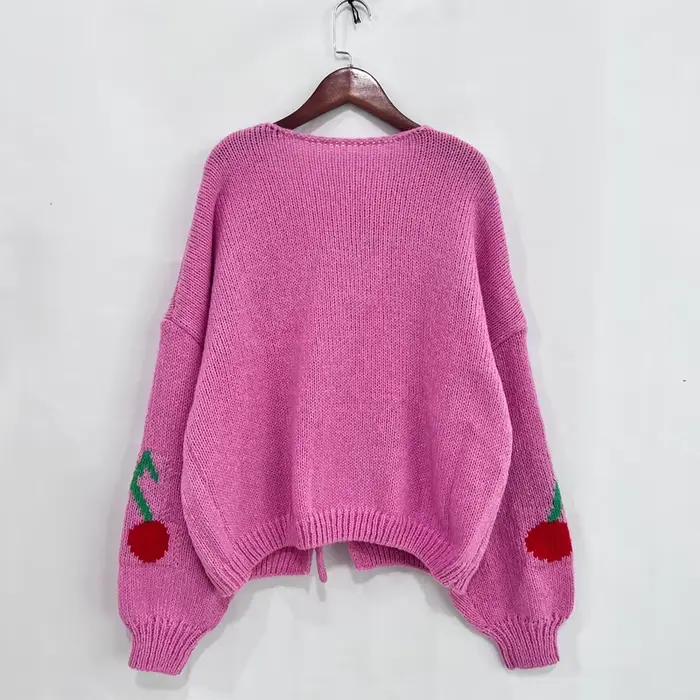 Veste Cardigan tricotée en Jacquard cerise pour femmes