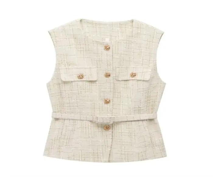 Vrouwen Pailletten Blauw gilet nouveau Mode Met Riem Vesten
