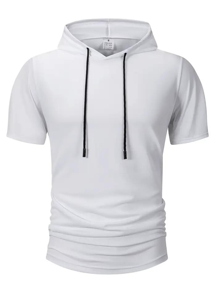Sweat-shirt à capuche pour hommes, décontracté, manches courtes, ample, couleur unie, léger, Fitness, dessus respirants, été