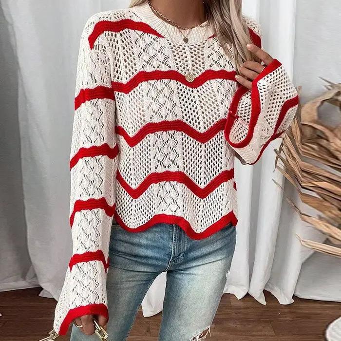 Pull d'automne nouveau Style avec motif ondulé et manches larges