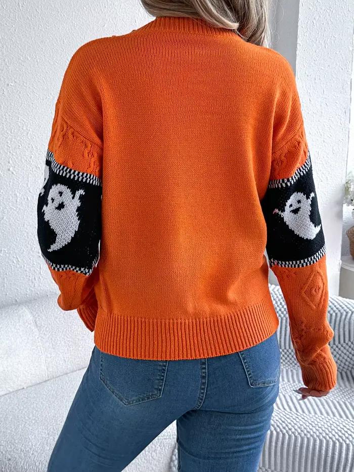 Pull tricoté décontracté à col rond et manches longues pour femme