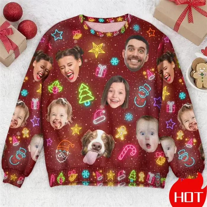 Photos personnalisées pull de noël moche unisexe personnalisé Photo graphique sweats personnaliser visage cadeaux de famille pulls nouveau