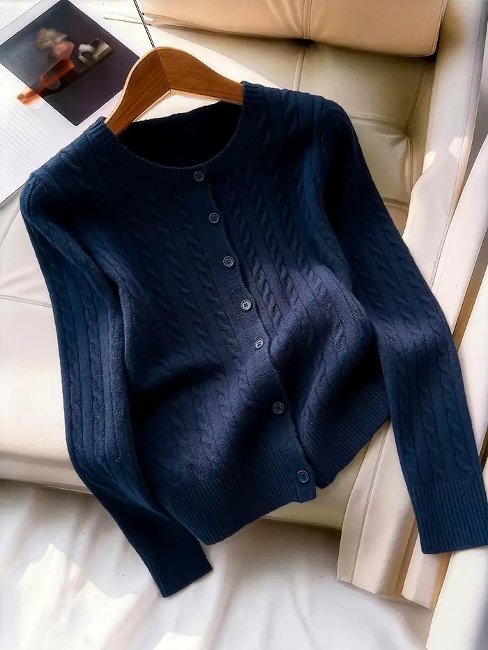 Cardigan en tricot torsadé rétro français à boutons