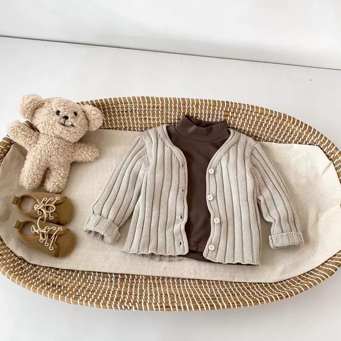 Pull pour filles, nouvelle collection printemps-automne 2026, vêtements pour enfants, style coréen, cardigan en tricot côtelé de couleur unie pour bébé fille