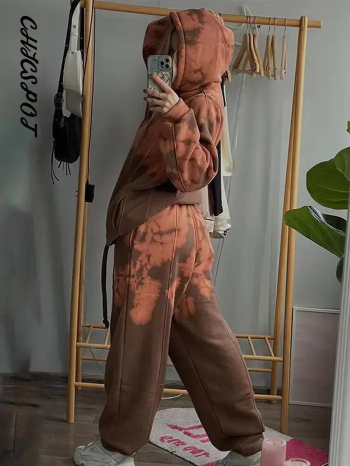 Tie-dye pull à capuche pantalon costumes femmes décontracté à manches longues coupe ample sweats