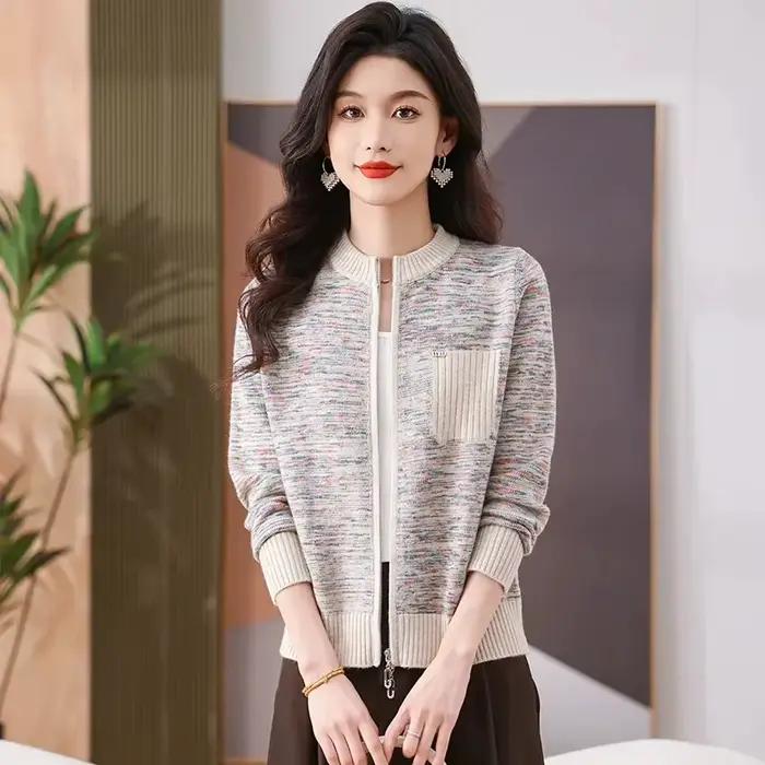Cardigan en tricot à fermeture éclair pour mère