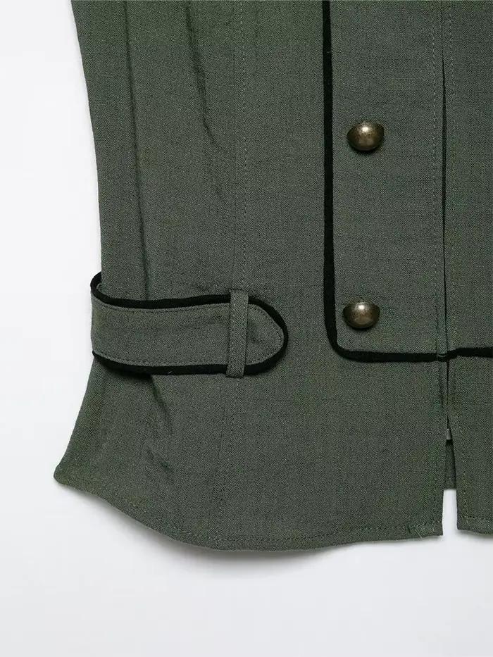HH Gilet Militaire Bohème Romantique Olive pour Femme