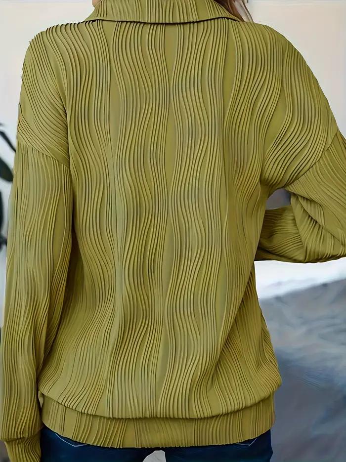 Sweat-shirt texturé ondulé à demi-zip pour femme - Col rabattu