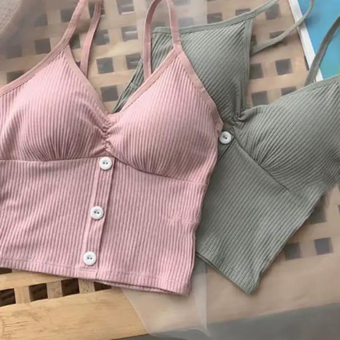 Femmes tricoté débardeur sangle gilet femme tricot haut court poitrine enveloppement pur sous-vêtements en coton Camisoles