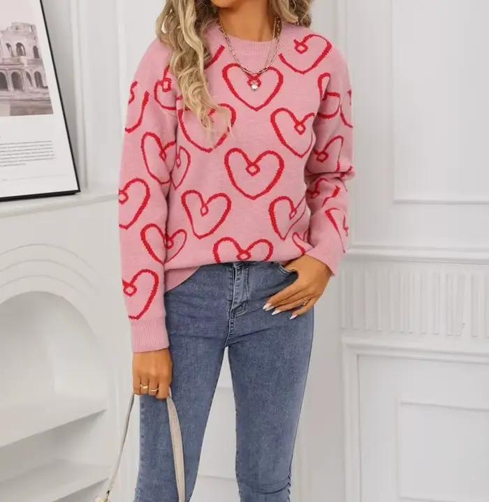 Pull contrasté à col rond et couleur cœur, nouveau Style automne/hiver 2025