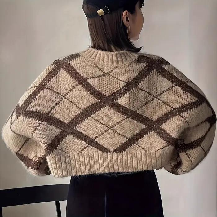 Pull tricoté au Crochet de couleur contrastée pour femme
