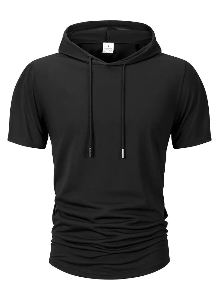 Sweat-shirt à capuche pour hommes, décontracté, manches courtes, ample, couleur unie, léger, Fitness, dessus respirants, été