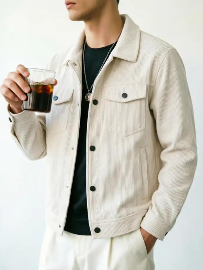 Veste en velours côtelé pour homme : col classique, plusieurs couleurs disponibles, coupe ample, confortable et polyvalente