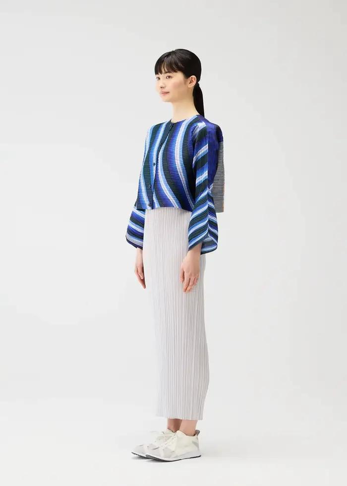 Cardigan plissé imprimé Miyake, chemise à manches évasées boutonnée, hauts