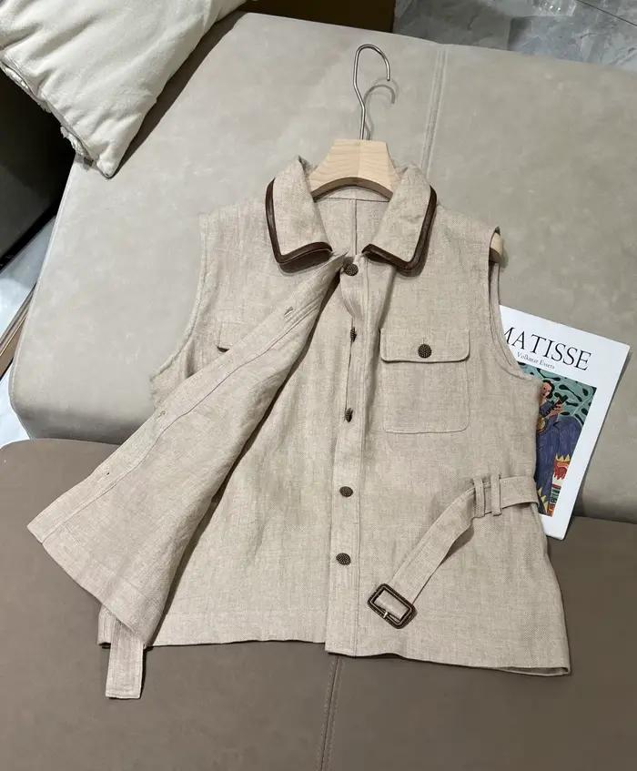 Gilet ajusté en lin sans manches et jupe à taille élastique pour femmes, élégant ensemble deux pièces pour occasions printanières et estivales