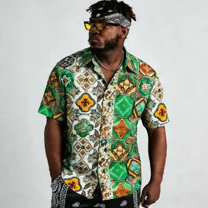 Chemise à col à manches courtes pour homme, style simple, imprimé géométrique haute définition, chemise hawaïenne, vêtements pour homme
