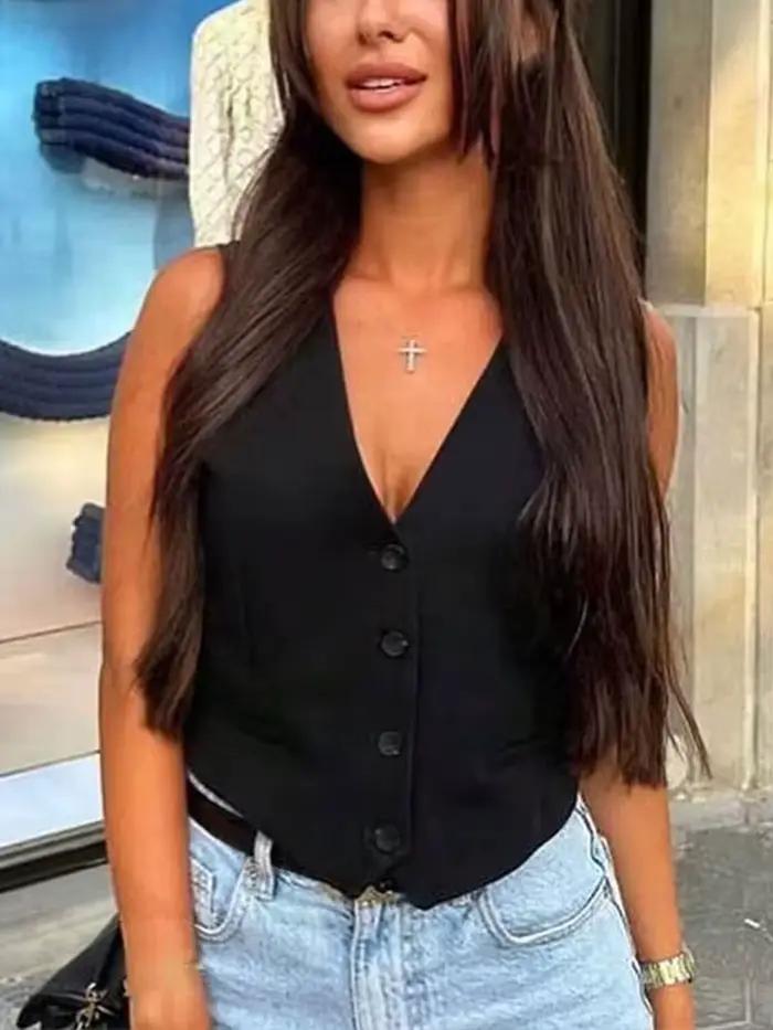HH – gilet court sans manches pour femmes