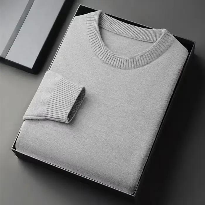 Pull classique en tricot à col rond pour hommes, manches longues, doux, décontracté, léger, couleur unie, vêtements doux pour hommes