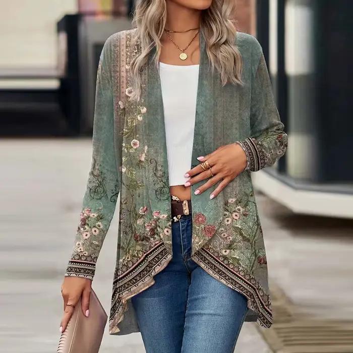 Nouveau Cardigan pour femmes manteaux mode décontracté col rabattu Vintage imprimé vestes