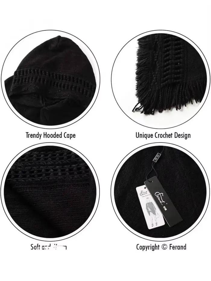 Cape à capuche pour femme avec ourlet à franges