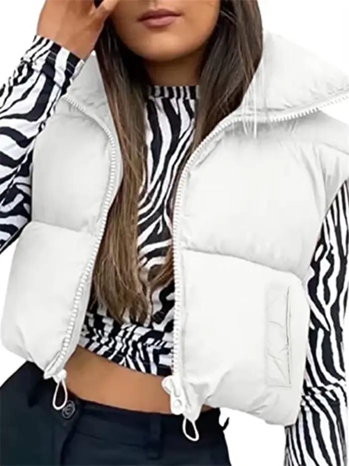 Gilet court chaud pour femme, col montant, sans manches, léger, vêtements d'extérieur à la mode, automne et hiver